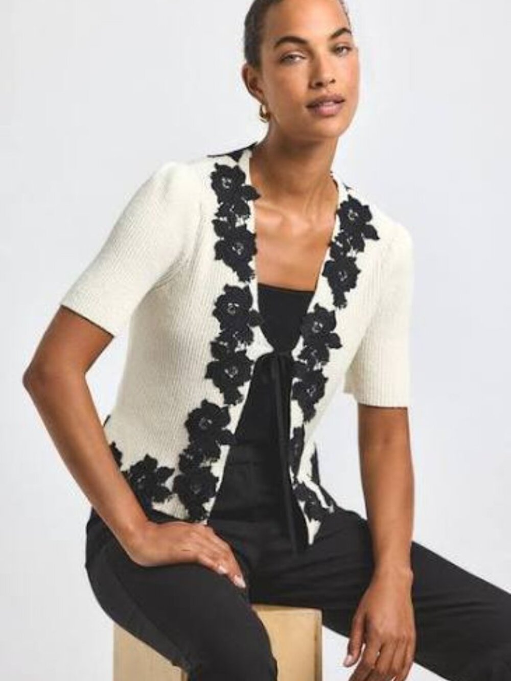 Derek Lam 10 Crosby Maes Lace Trim Ribbed Cardigan - Picture 5 of 8